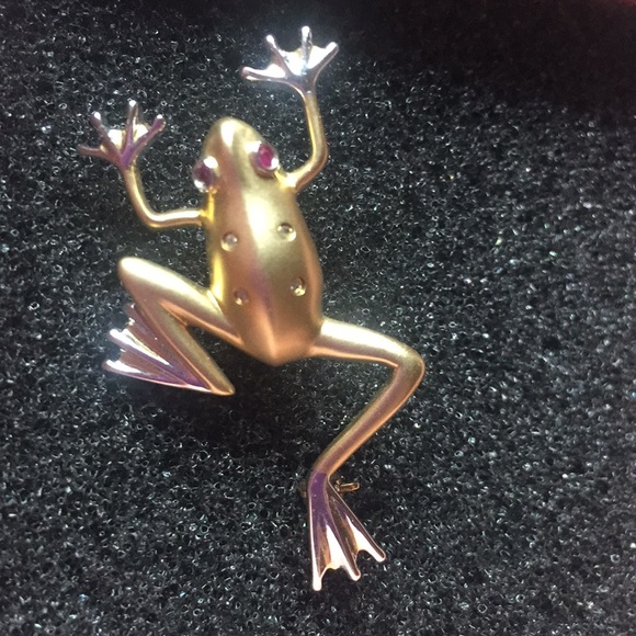 14K Yellow and White Gold Tree Frog πΈ Brooch - Picture 15 of 16